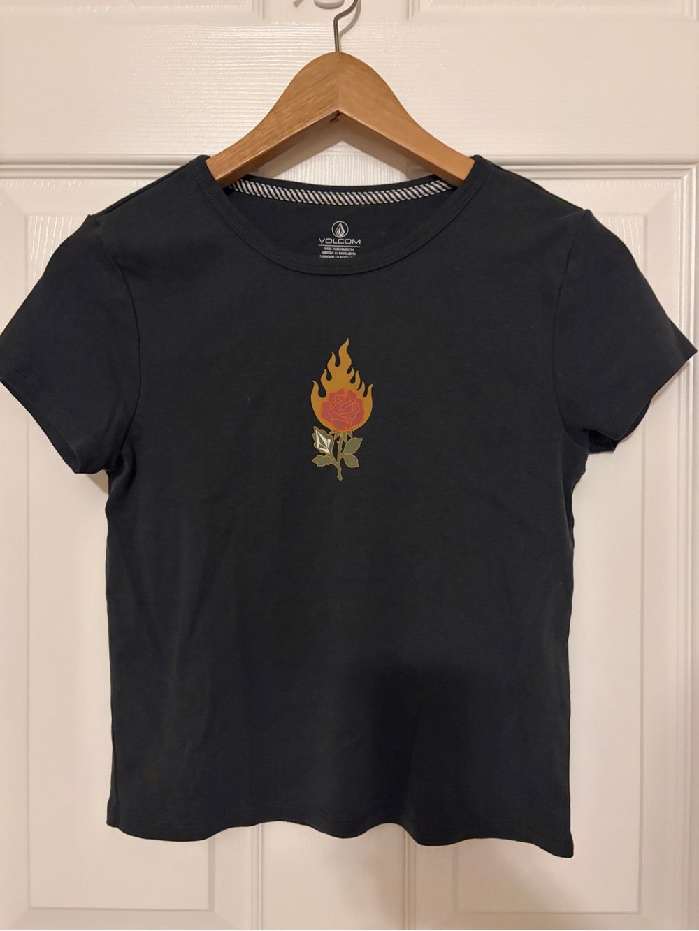 Volcom Black Short Sleeve Tee with Flaming Rose Graphic
